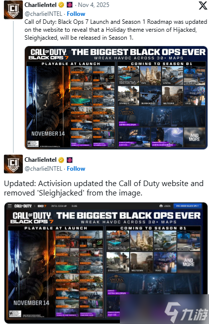 《使命召唤：黑色行动7》官网意外泄露圣诞主题地图