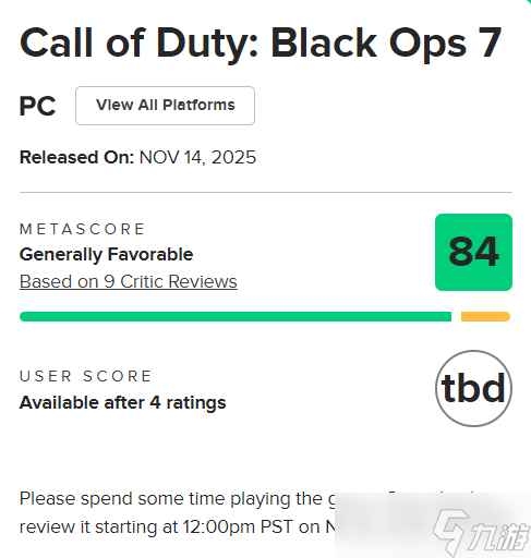 《COD黑色行动7》M站84分 多人模式好评 战役模式拉