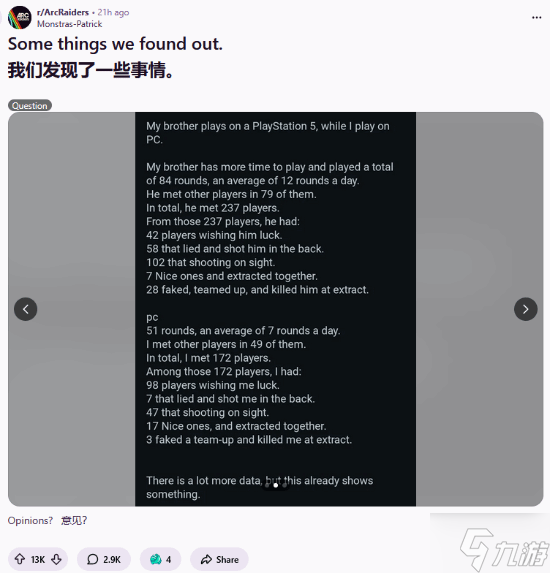 《Arc Raiders》用户关跨平台联机测试玩家友善度:PS5平台上更偏好背刺 PC平台上更和善