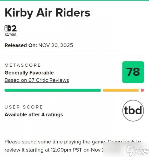 《星之卡比 天空骑士》M站78分 远超《马车世界》 