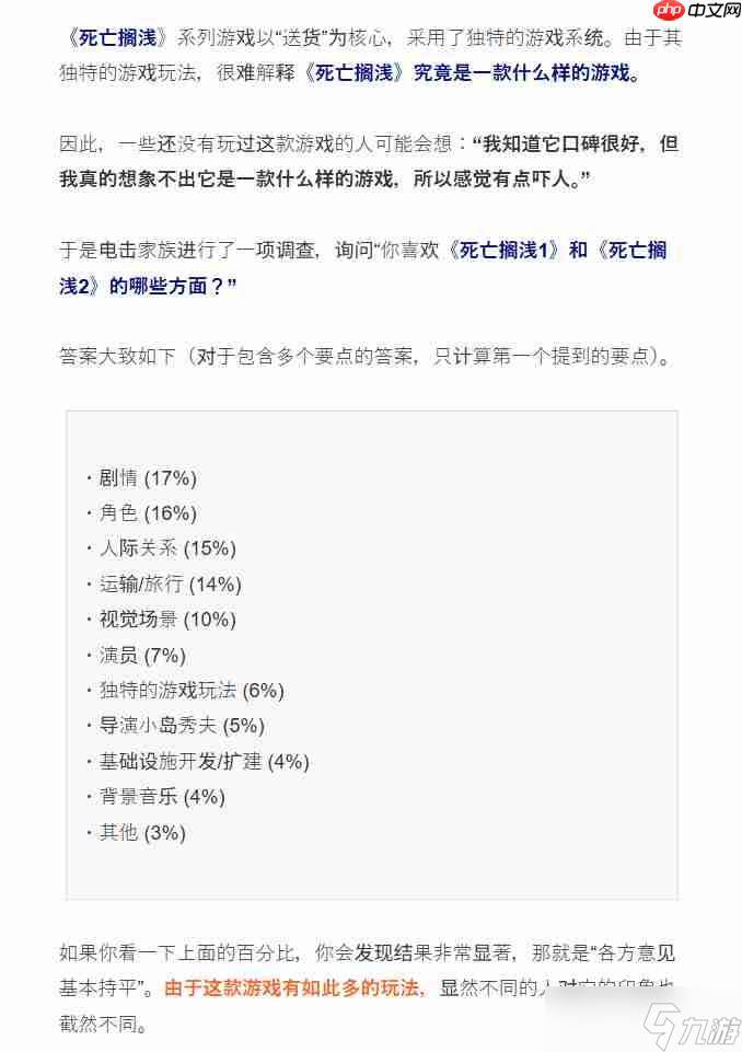 《死亡搁浅》调查:故事最受关注、小岛本人只有5%