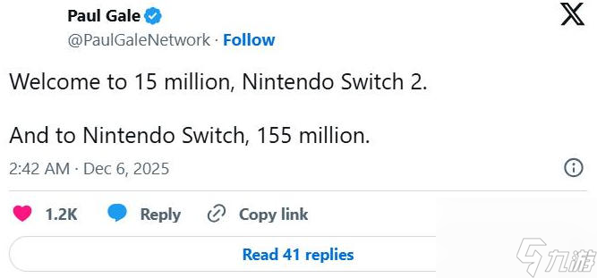 曝任天堂Switch2已售出1500万台:稳守首发销量纪录