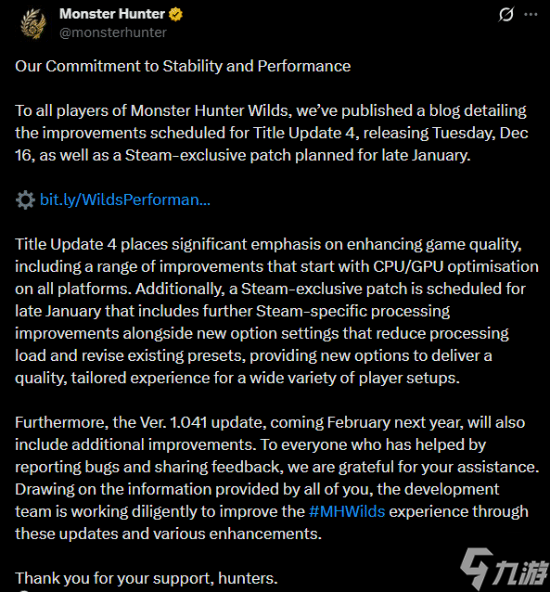 《怪物猎人:荒野》性能优化遭嘲讽:玩家都跑了还分段呢?